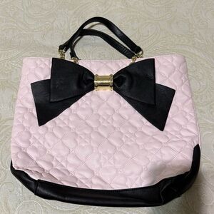 Betsey Johnson Elegant Pink and Black Quilted Tote Bag